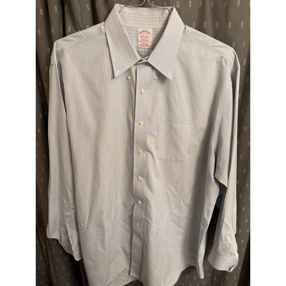 Brooks Brothers Madison Dress Shirt 18-35 Blue Yellow Tattersall Supima Cotton